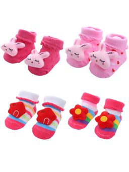 MumsLap - Anti-Slip Baby Pink Boys & Girls Ankle Length Socks (Pack of 4) (0-2 Years)