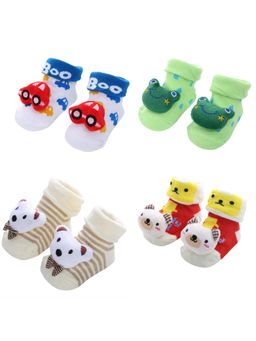 MumsLap - Baby Boys & Baby Girls Ankle Length Anti-Slip Booties Socks (Pack of 4) (0-2 Years)