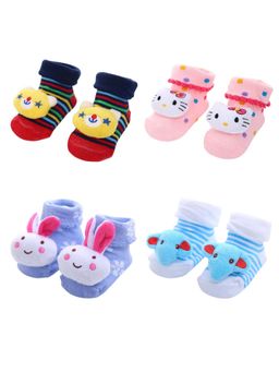 MumsLap - Anti-Slip Baby Multi-Color Boys & Girls Ankle Length Booties Socks (Pack of 4) (0-2 Years)