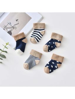 MumsLap - Navy Blue Soft Breathable Cotton Terry Socks For Boys & Girls (Pack of 5)