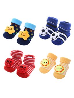 MumsLap - Multi-Color Baby Boys & Girls Ankle Length Anti-Slip Booties Socks (Pack of 4) (0-2 Years)