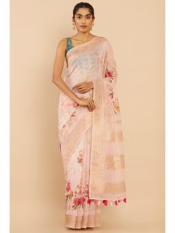 Soch - Women Pink Chanderi Floral Saree with Unstitched Blouse