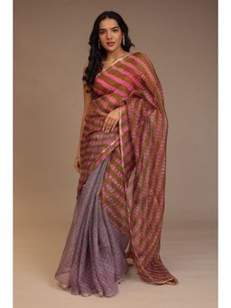 Zari Jaipur - Multi-Color Silk Saree with Print and Lehriya Textures with Unstitched Blouse