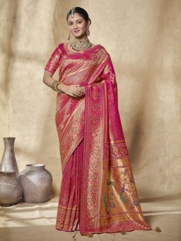 Odette - Pink Silk Blend Embellished Saree for Women with Unstitched Blouse