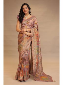 Zari Jaipur - Brown Silk Saree with Embroidery with Unstitched Blouse