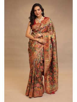 Zari Jaipur - Purple Silk Saree with Embroidery with Unstitched Blouse