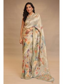 Zari Jaipur - Grey Silk Saree with Embroidery with Unstitched Blouse