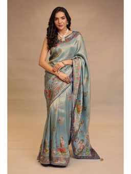 Zari Jaipur - Grey Silk Saree with Embroidery with Unstitched Blouse