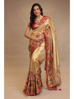 Zari Jaipur - Beige Silk Saree with Embroidery with Unstitched Blouse