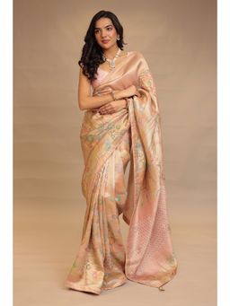 Zari Jaipur - Peach Silk Saree with Embroidery with Unstitched Blouse