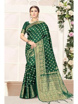 Trendmalls - Green Silk Blend Woven Saree with Unstitched Blouse