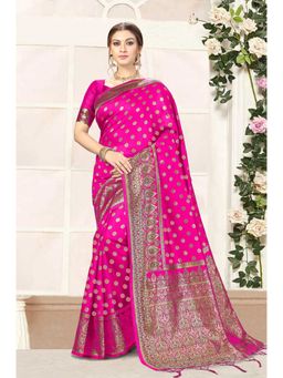 Trendmalls - Pink Silk Blend Woven Saree with Unstitched Blouse