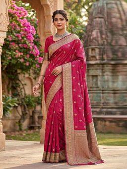 Trendmalls - Pink Silk Blend Woven Saree with Unstitched Blouse