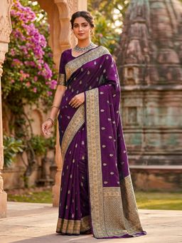 Trendmalls - Purple Silk Blend Woven Saree with Unstitched Blouse