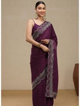 Vervee Couture - Royal Purple Silk Blend Neel Designer Wear Saree with Unstitched Blouse