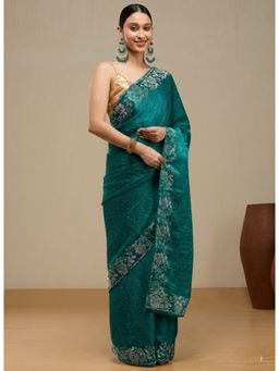 Vervee Couture - Deep Green Silk Blend Nia Designer Wear Saree with Unstitched Blouse