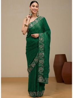 Vervee Couture - Classic Bottle Green Silk Blend Nia Designer Wear Saree with Unstitched Blouse