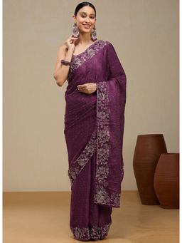 Vervee Couture - Royal Purple Silk Blend Nia Designer Wear Saree with Unstitched Blouse