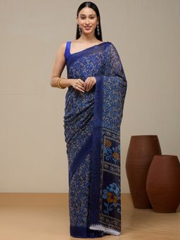 Vervee Couture - Classic Navy Blue Poly Georgette Pushmaya Designer Wear Saree with Unstitched Blouse