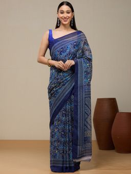 Vervee Couture - Classic Navy Blue Poly Georgette Saiyami Designer Wear Saree with Unstitched Blouse