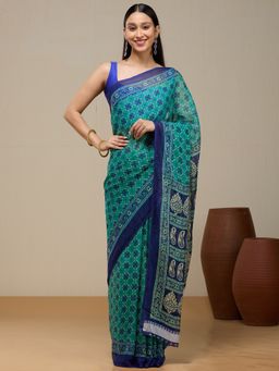 Vervee Couture - Fresh Leaf Green Poly Georgette Viavya Designer Wear Saree with Unstitched Blouse