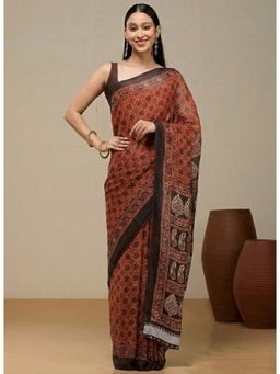 Vervee Couture - Warm Brick Brown Poly Georgette Viavya Designer Wear Saree with Unstitched Blouse