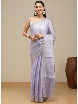 Vervee Couture - Soft Lavender Purple Silk Blend Vrika Designer Wear Saree with Unstitched Blouse