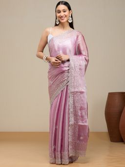 Vervee Couture - Dusty Rose Pink Silk Blend Vrika Designer Wear Saree with Unstitched Blouse