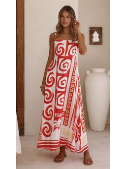 Miakee - Red Printed A-Line Dress