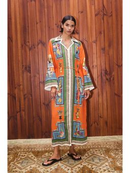 Miakee - Orange Printed A-Line Dress