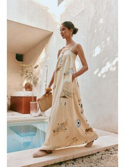 Miakee - Cream Printed A-Line Dress