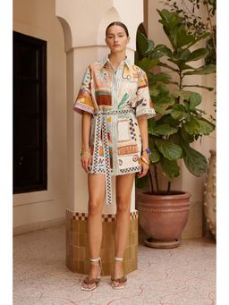 Miakee - Off White Printed A-Line Dress