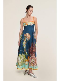 Miakee - Blue Printed A-Line Dress