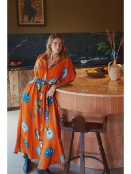 Miakee - Orange Printed A-Line Dress