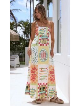 Miakee - Yellow Printed A-Line Dress