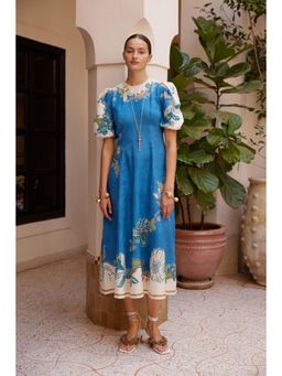 Miakee - Blue Printed A-Line Dress