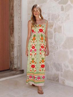 Miakee - Green Printed A-Line Dress