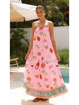 Miakee - Pink Printed A-Line Dress
