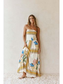 Miakee - Yellow Printed A-Line Dress