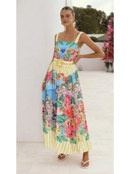 Miakee - Yellow Printed A-Line Dress