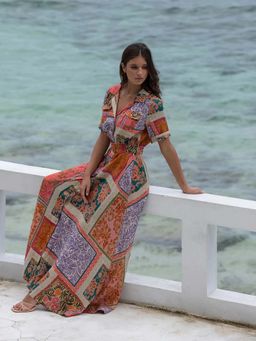 Miakee - Orange Printed A-Line Dress