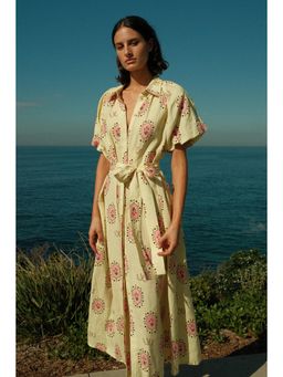 Miakee - Yellow Printed A-Line Dress
