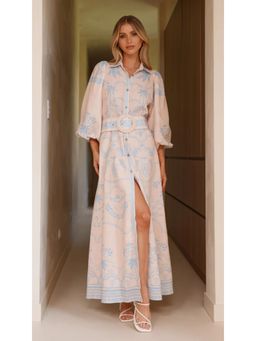 Miakee - Blue Printed A-Line Dress