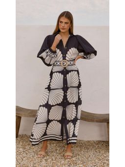 Miakee - Black Printed A-Line Dress