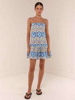 Miakee - Blue Printed A-Line Dress