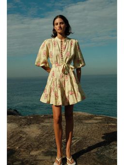 Miakee - Yellow Printed A-Line Dress