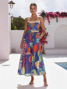 Miakee - Blue Printed A-Line Dress