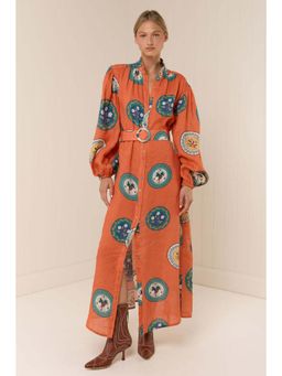 Miakee - Orange Printed A-Line Dress