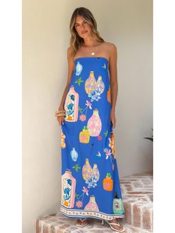 Miakee - Blue Printed A-Line Dress