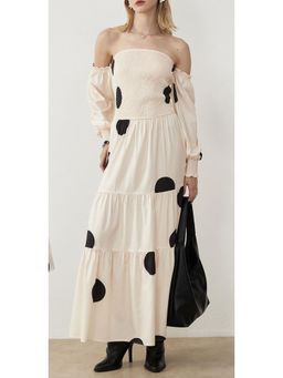 Miakee - White Polka Dots A-Line Dress